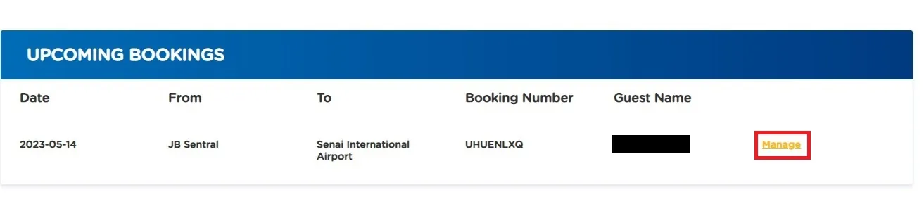 upcoming booking manage